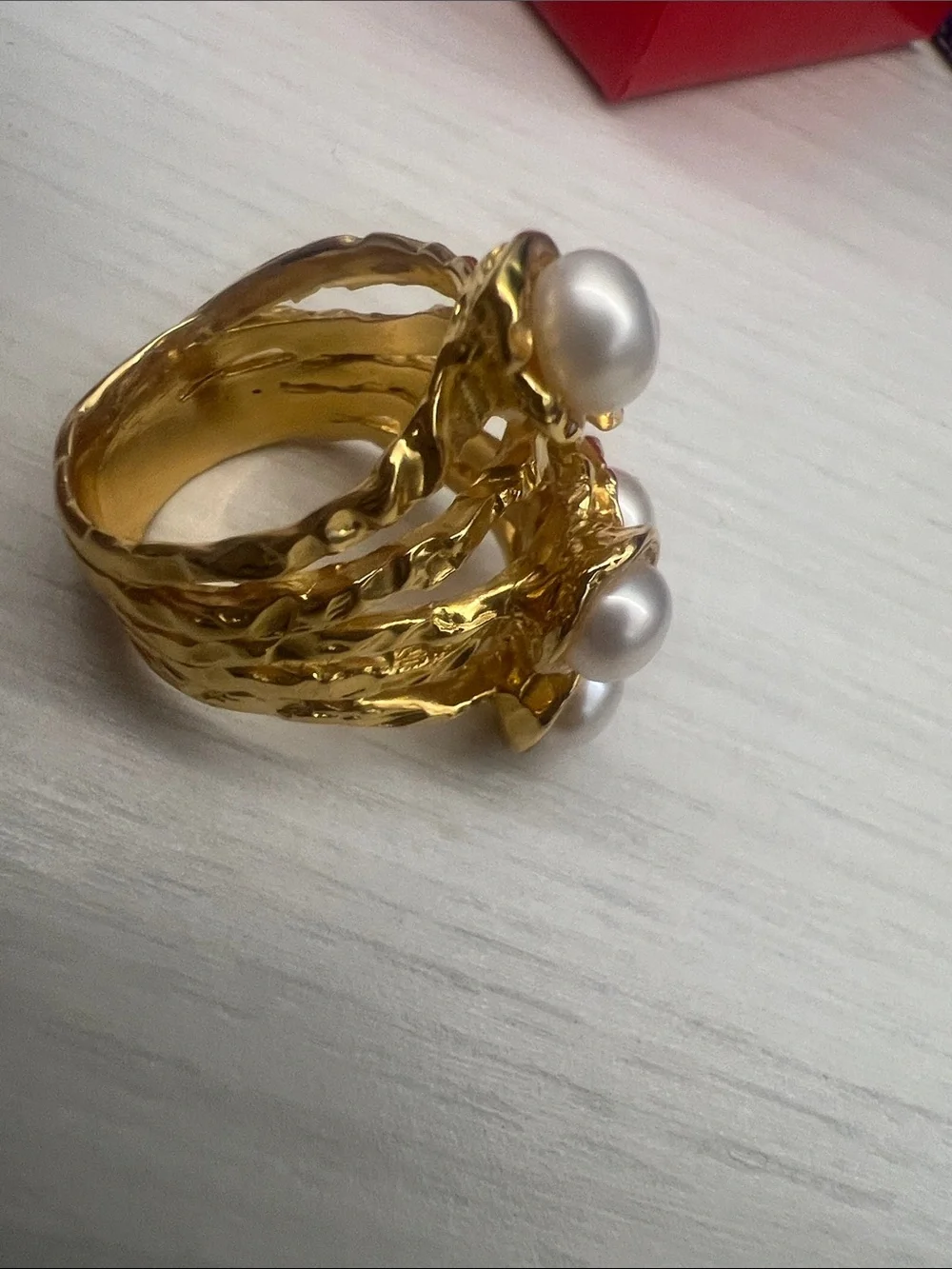 Gold freshwater Pearl Cluster Ring - White freshwater Pearls
